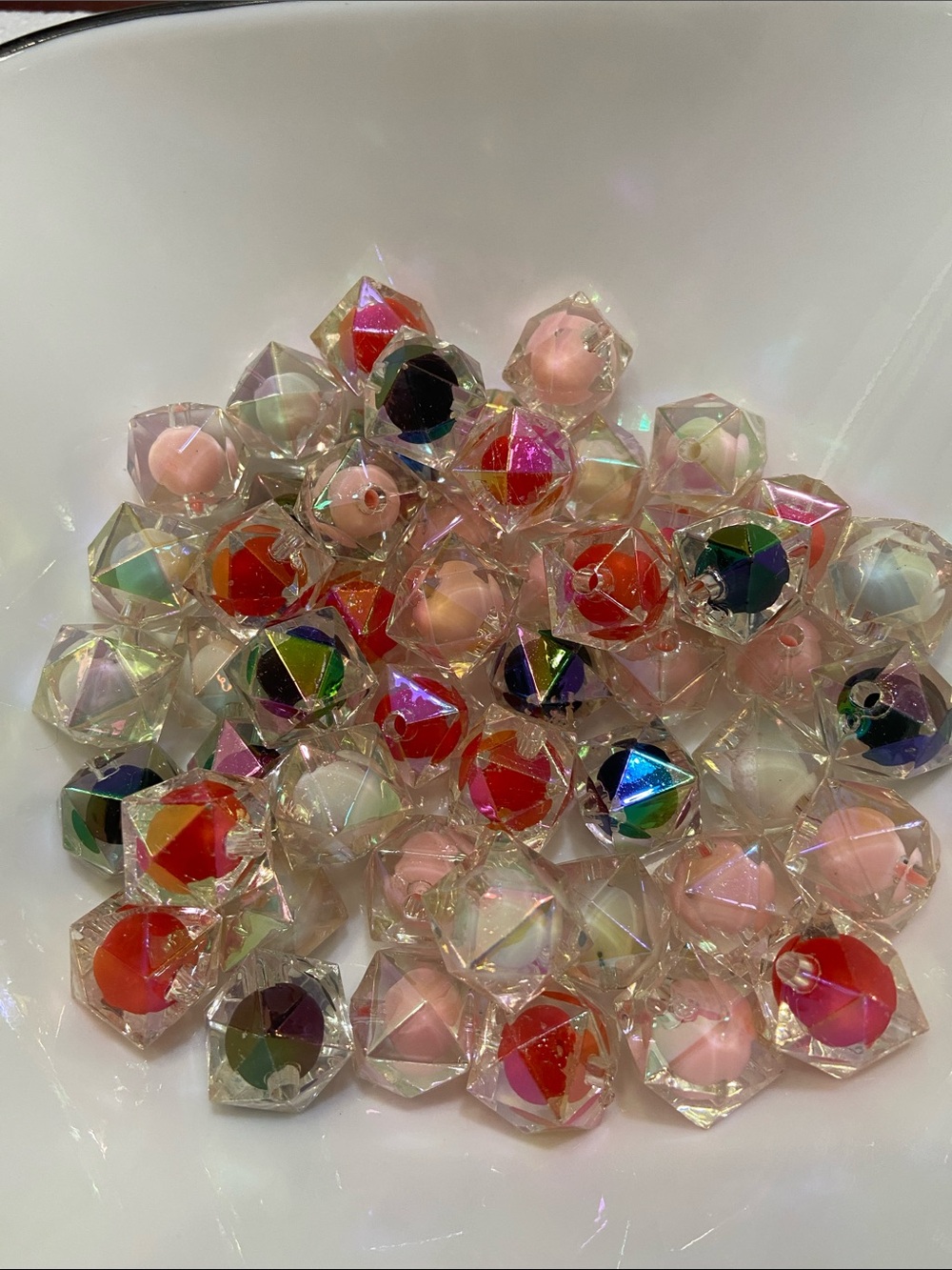 Beautiful Acrylic Faceted Beads with Colored Center Beads